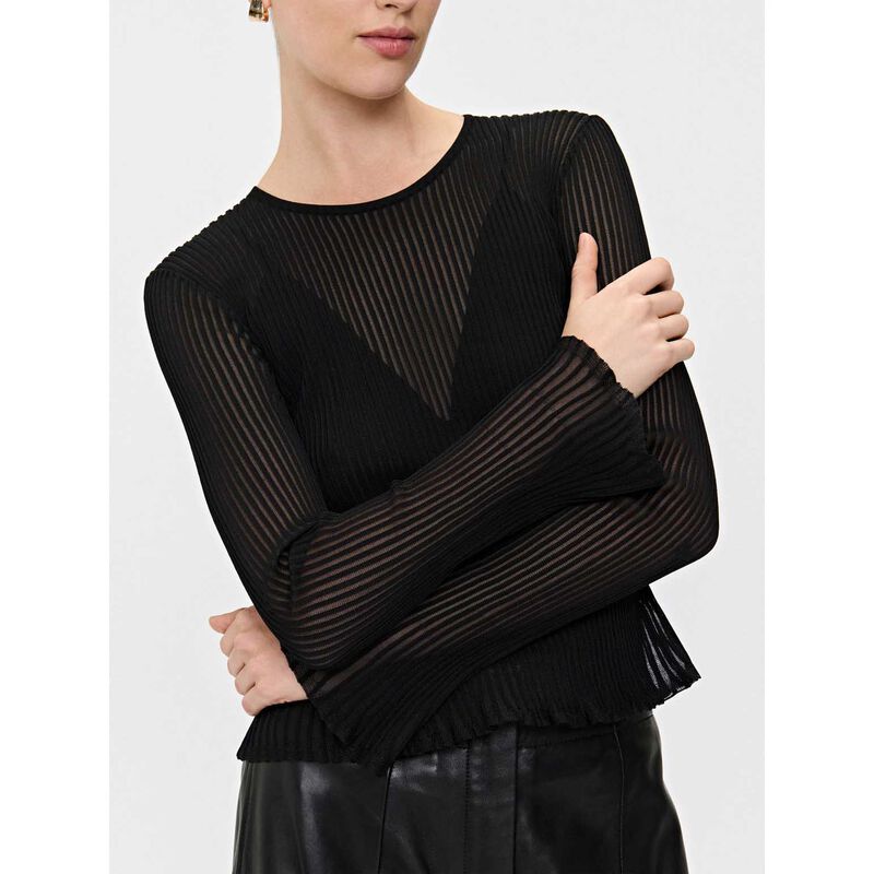 Veronika Maine Solid And Sheer Long Sleeve Knit image number 2